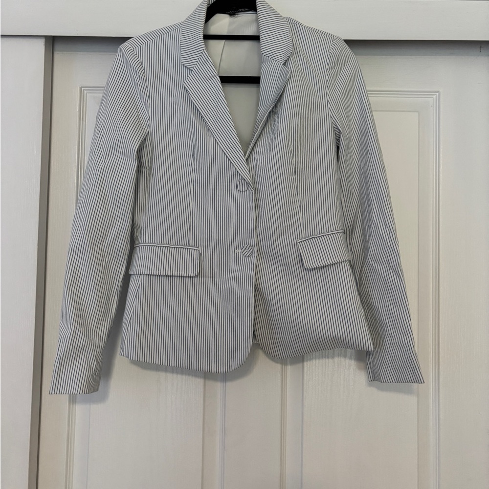 Amanda & Chelsea White Blazer with Navy Pinstripes